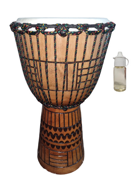 Djembe Drum Village Symbols Design With Treatment Oil 25cm x 50cm