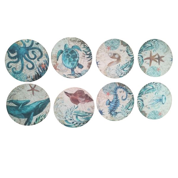 Coasters Blue Wood Round Coastal