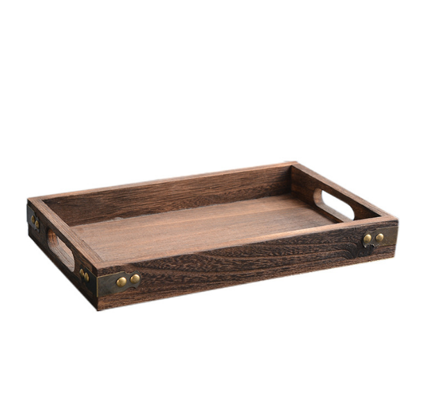 Rectangular Wooden Handle Tray Paulownia Tea Tray For Household Utensils