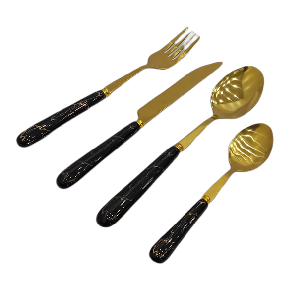 24pc Marble Cutlery Set-Black