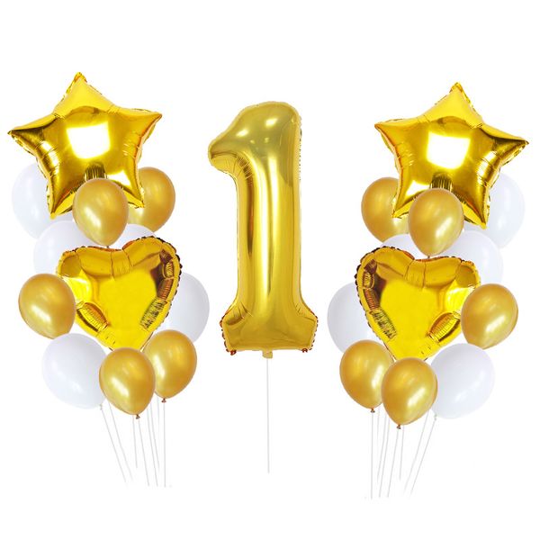 1st Year Gold Birthday Party Balloons