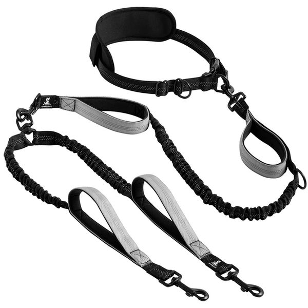 Padded Handle Dual Pet Lead Grey