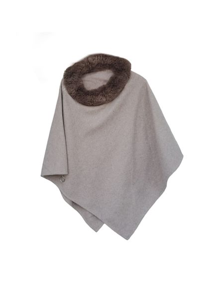 Poncho With Fur Rolled Collar