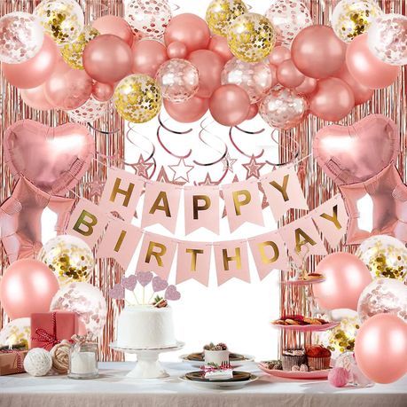 59Pcs Rose Gold Birthday Party Decoration Confetti Balloons Birthday Banner Image