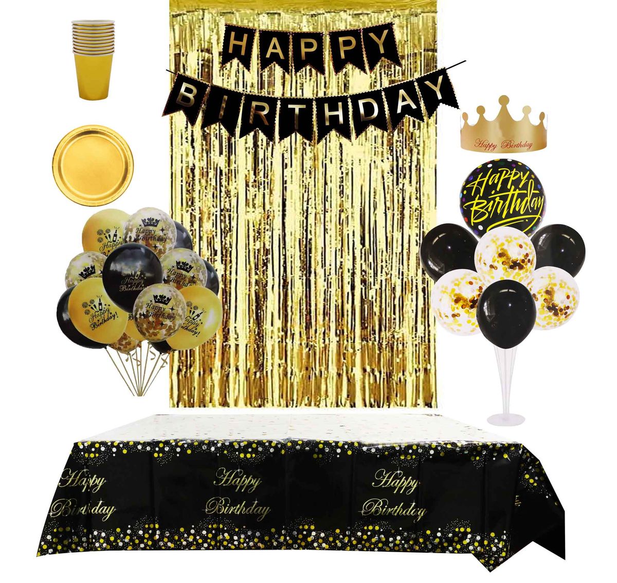 64 Pieces Classic Black Gold Theme Birthday Party Decoration Buy 