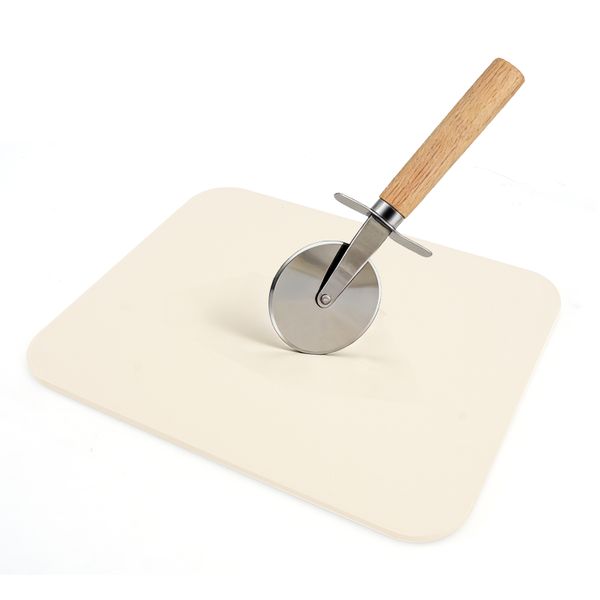 Pizza Stone Set with Wheel Cutter for Braai and Oven Bake Crisp Base Bread