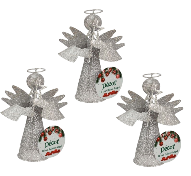 Christmas/Xmas Glitter Angels Decoration set of 3, 16cm each
