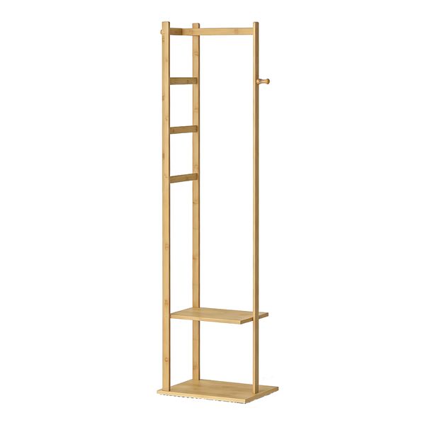 Bamboo Clothing Rack, Corner Coat Stand Hall Trees with 2 Shelves 3 Hanger