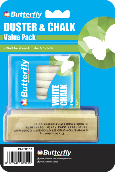 Butterfly Mini Blackboard Duster &amp; 6 White Chalk