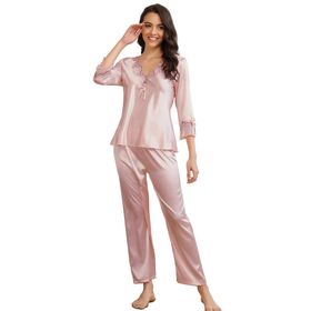 Edendiva's Quality Long Sleeve Silk Pajama Set Two Piece Set - Pink ...