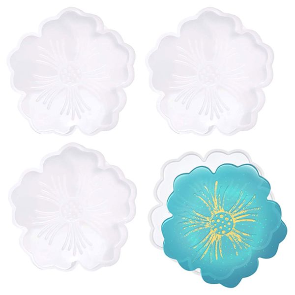 4 Piece Flower Resin Coaster Molds DIY Craft