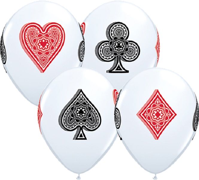11 Inch Latex Rnd White Printed Card Suits