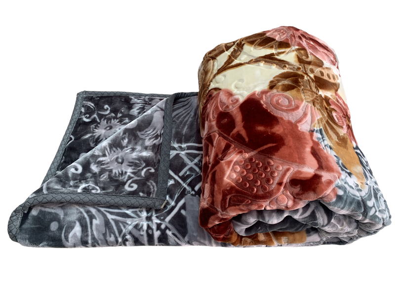 Azaz High Quality Reversible Heavy Blanket Grey with Rose 6kg