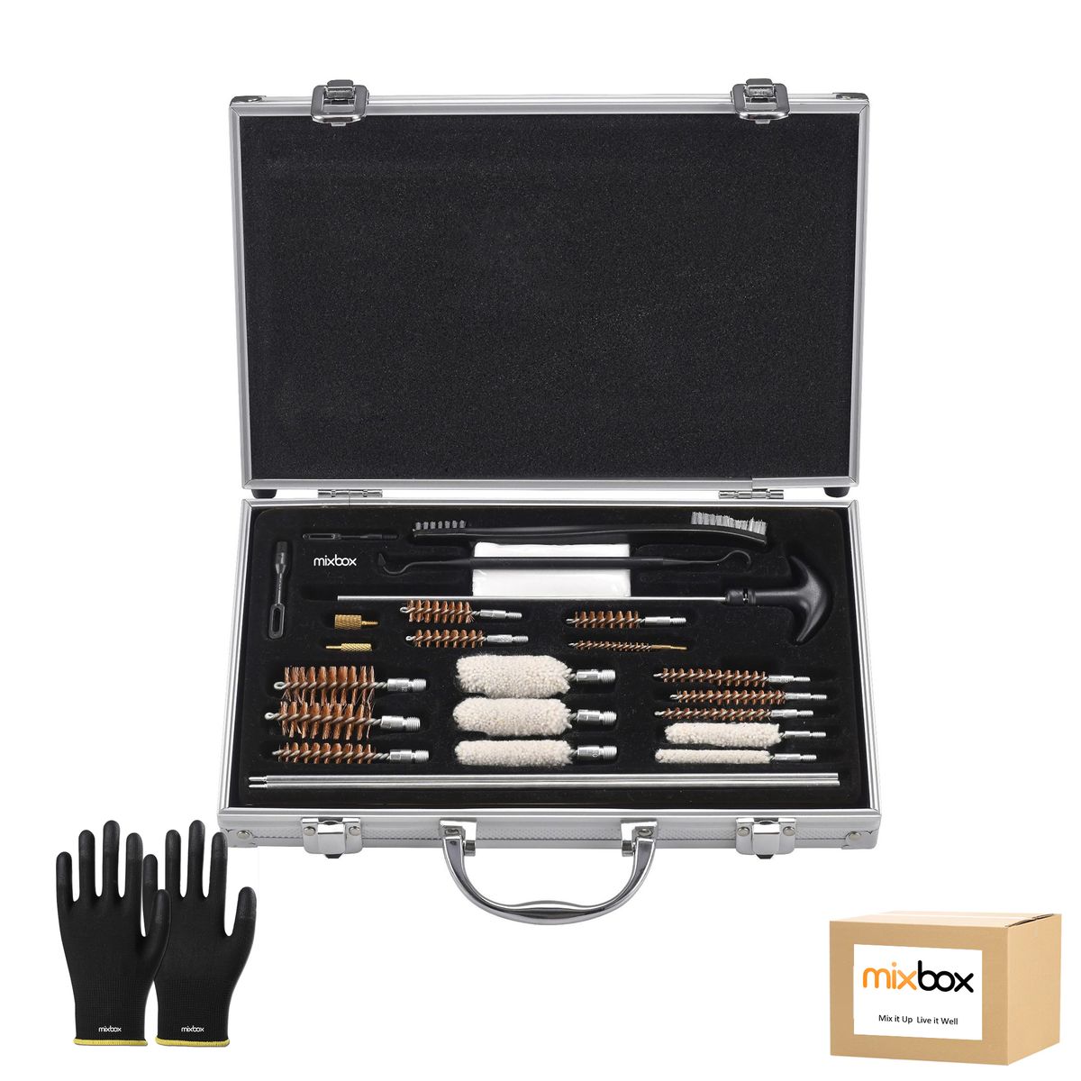 Mix Box Gun Cleaning Kit Metal Brushes Tools with Aluminum Box 26 Piece