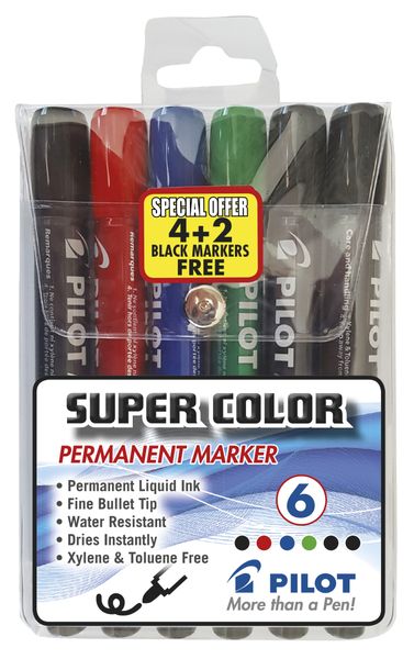 Pilot SCA-100 Bullet Permanent Marker - Wallet of 6