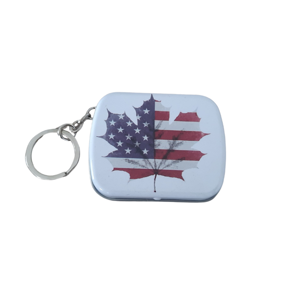 Key Chain Storage Tin-Box (USA Leaf Flag Design )