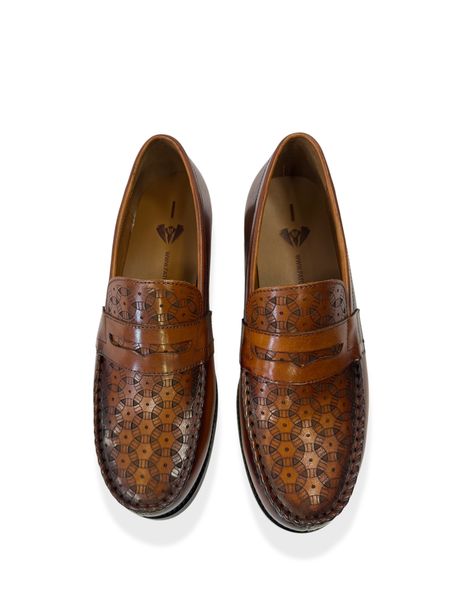 Fatou Wear Men's Woven Genuine Leather Loafers - Brown
