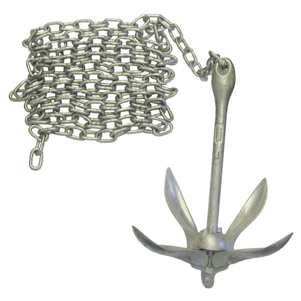 Folding Anchor and Chain Kit for Boats - 0.7kg (Hot-Dipped Galvanised)