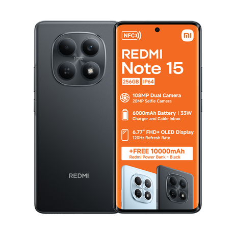 Xiaomi Redmi Note 15 256GB Dual Sim Smartphone (Black) + Powerbank Image