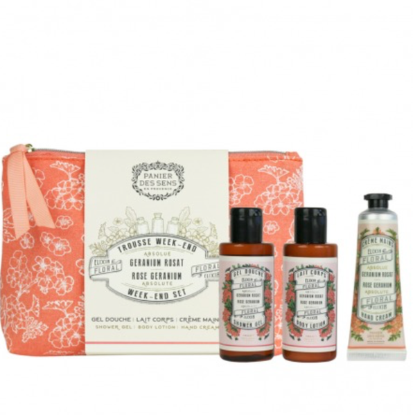 Rose Geranium Travel Set - Shower Gel - Body Lotion - Hand Cream