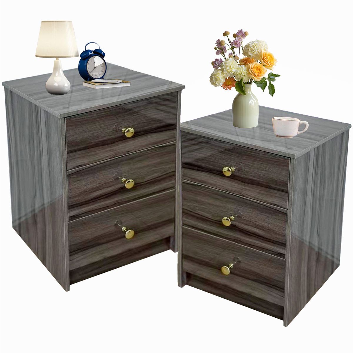 Nightstand Side Table with 3 Drawers Sofa End Table Dresser Cabinet - Set of 2