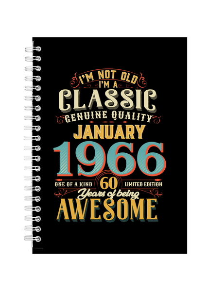 60 Years Old Born January 1966 Birthday Writing Book Notepad Notebook A4