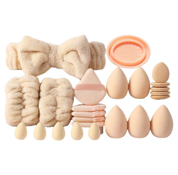 24 Piece Makeup Application Tools With Headband &amp; Wristbands - Multicolor