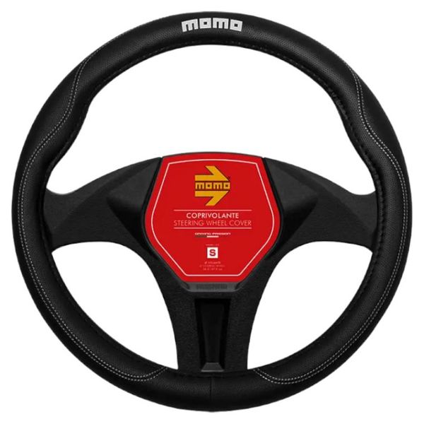 Momo Comfort Edition Steering Wheel Protective Cover - Black &amp; White Stitch