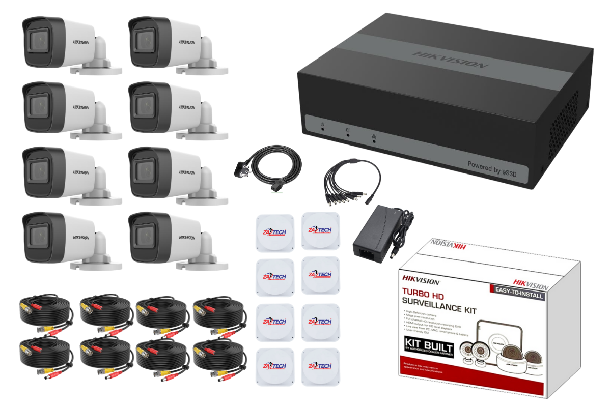 Hikvision 2MP 8CH eSSD (1TB) CCTV Full Kit With Zatech Junction Boxes