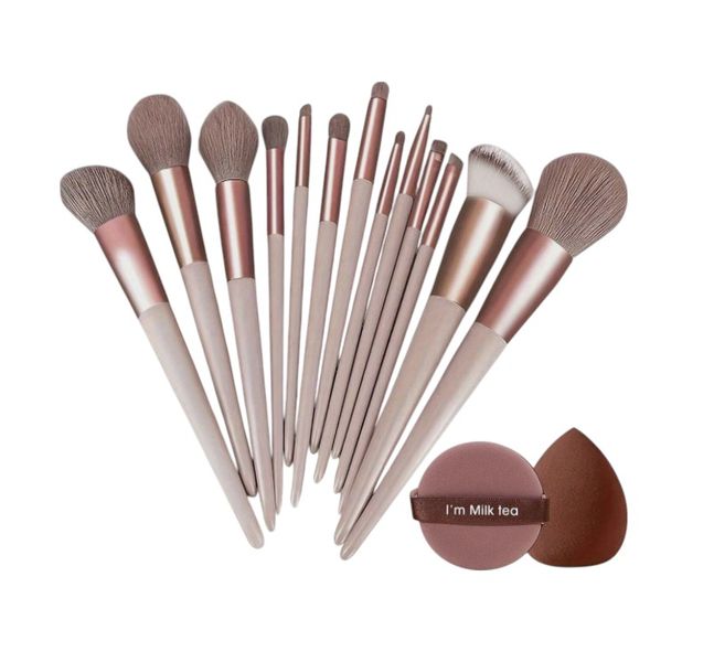 15 Piece - All In One Makeup Brush Set - Brown