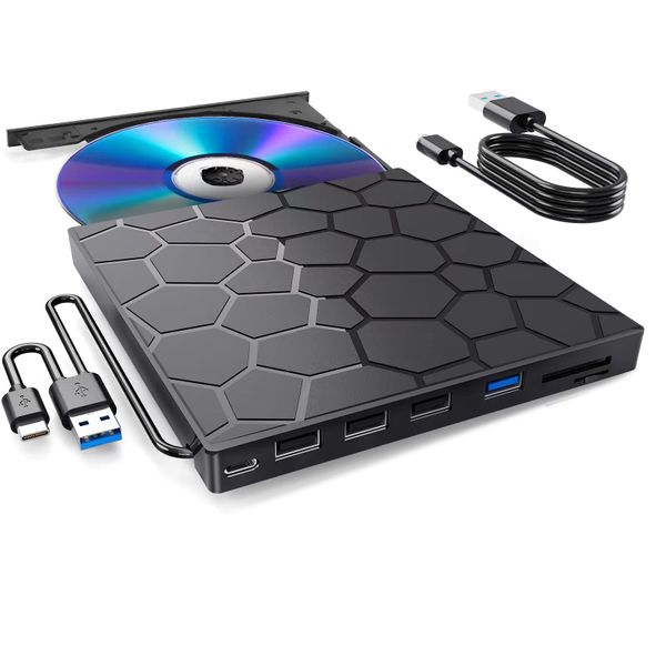 External CD/DVD Drive for PC,DVD Player for Laptop, 8 in 1 USB 3.0 Portable