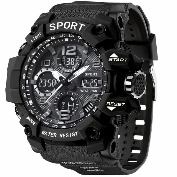 Shock-Resistant Dual Display Sports Watch with Alarm and Stopwatch
