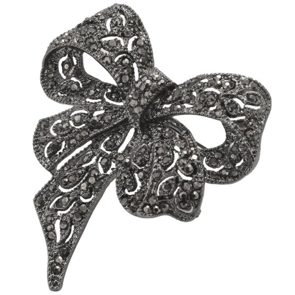 Vintage Rhinestone Bow Brooches for Women Black Bowknot Brooch Pin