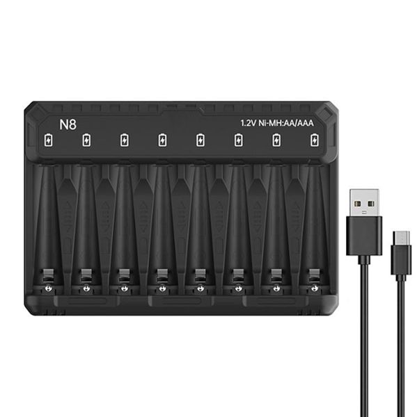 AA AAA Battery Charger,8 Bay Smart Charger,LED Light/Fast Charging Function