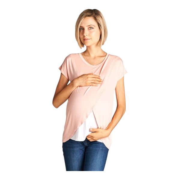 Absolute Maternity Summer Tulip Nursing Top - Blush &amp; White