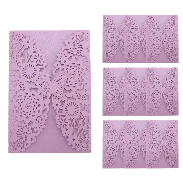 10Pcs Carved Butterflies Invitation Card for Wedding: Light Purple