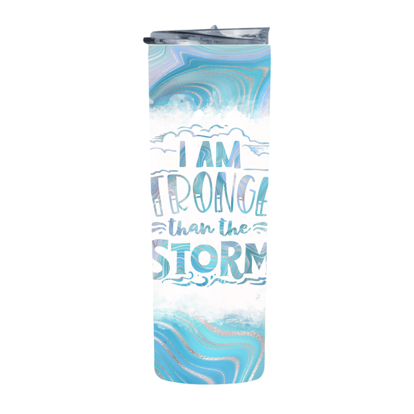 Light Blue I Am Stronger 20 Oz Straight Skinny Tumbler 010