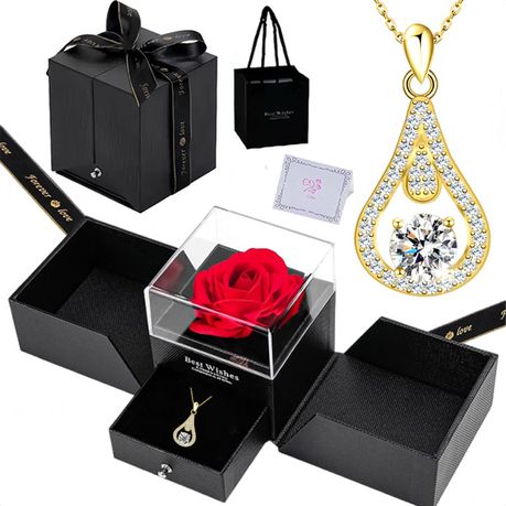 925 Silver Plated Gold Necklace for Women Sparkling Gift with Eternal Rose Image