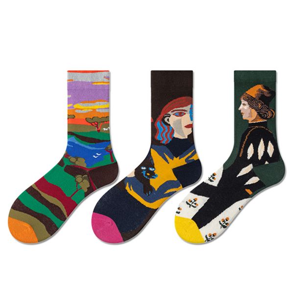 Creative Asymmetric Graffiti Cotton Socks - 3 Pairs Set