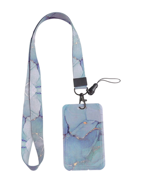 Marble Multi-Functional ID Badge Holder With Detachable Lanyard - Blue