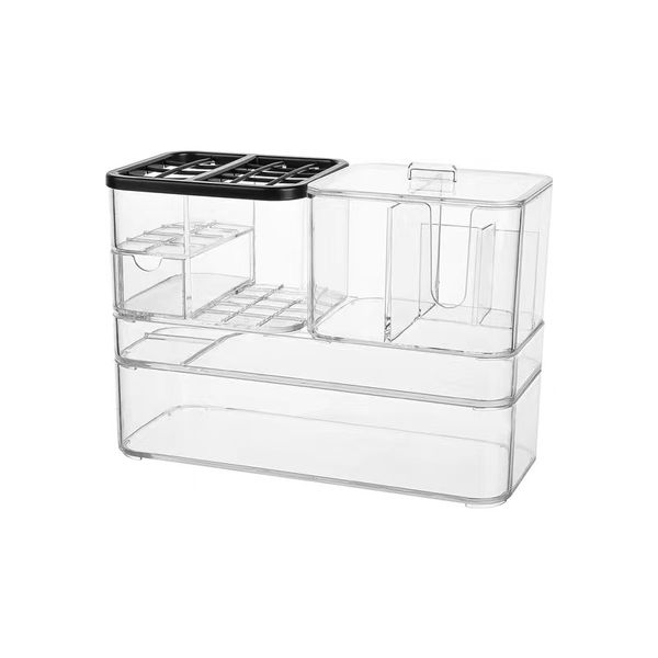 Clear Acrylic Desktop Cosmetic Organiser with Removable Multi-Compartment
