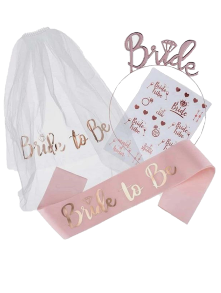 4 piece Bride-to-be veil, sash and decal for hen party