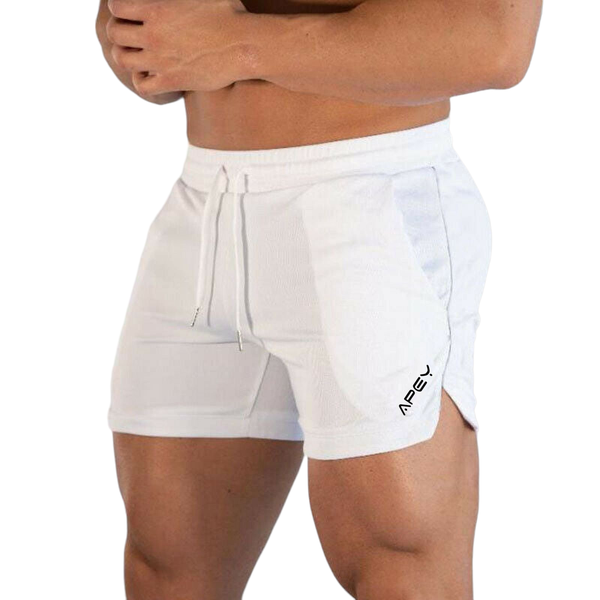 APEY Men's Lightweight Workout Gym Shorts - Side Slitted - White