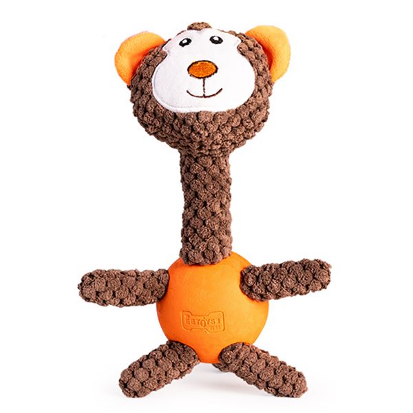 Long-Neck Plush &amp; Rubber Squeaky Pet Toy - Monkey