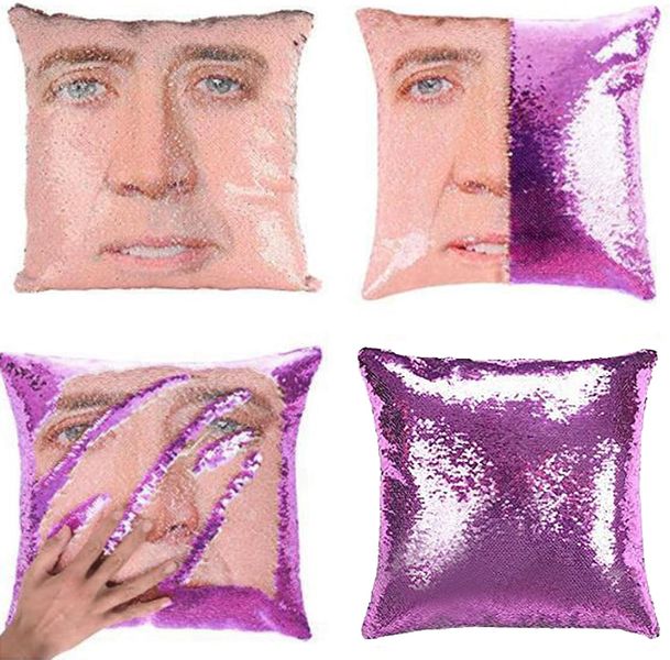 Nicolas Cage Pillow Covers Decorative Sequin Pillow Cases Funny Gag Gifts