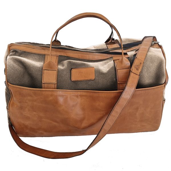 Genuine Leather and Canvas Duffel Bag - Cabin Oatmeal