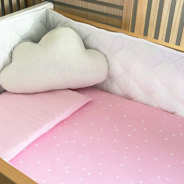 Cabbage Creek Cot Duvet Cover Set - White Stars on Pink