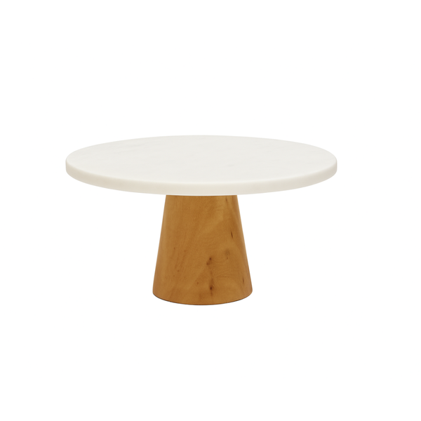 Maisonware 20cm Marble Top Cake Stand with Wooden Base - Dessert Platter