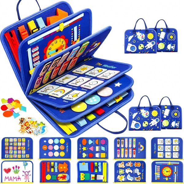 Toddler Montessori Busy Board, Blue Sensory Educational Learning Toy