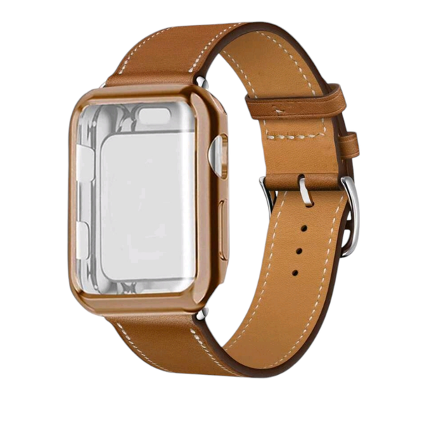 1pc Brown Quilted Design Apple Watch Band, Case And Protective film 42mm
